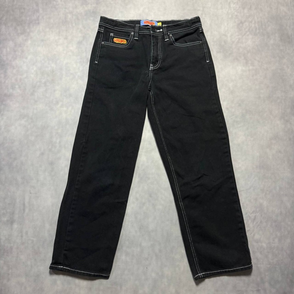 Empyre Loose Fit Skate‎ Jeans Women 26 Black Excellent Contrast Stitch Y2K